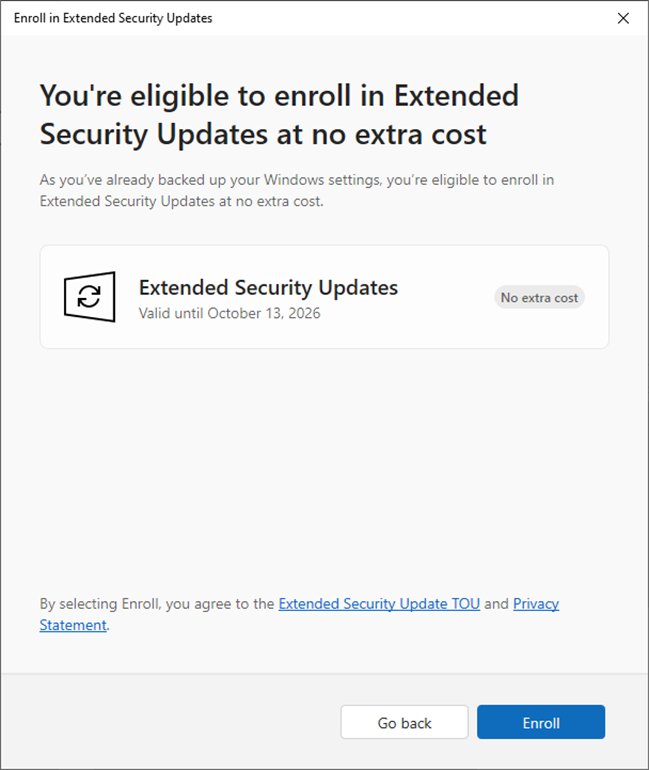 Windows (10) ESU - Eligible