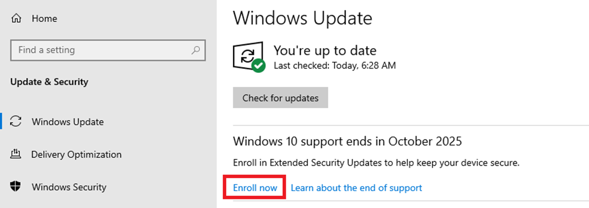 Windows (10) Update - Enroll to ESU Now