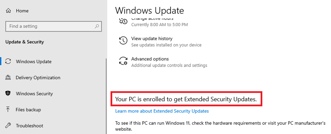 Windows (10) Update - Enrolled to ESU